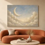 Cream & Gold Harbor Moon Celestial Nursery Wall Art Canvas Print - Image 3