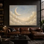Cream & Gold Harbor Moon Celestial Nursery Wall Art Canvas Print - Image 4