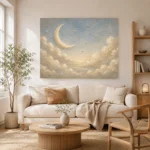 Cream & Gold Harbor Moon Celestial Nursery Wall Art Canvas Print - Image 8