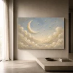 Cream & Gold Harbor Moon Celestial Nursery Wall Art Canvas Print - Image 11