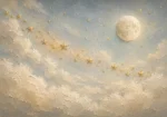 Pale Blue & Gold Star Cloud Celestial Nursery Wall Art Canvas Print