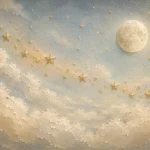 Pale Blue & Gold Star Cloud Celestial Nursery Wall Art Canvas Print