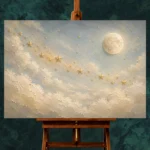 Pale Blue & Gold Star Cloud Celestial Nursery Wall Art Canvas Print - Image 2
