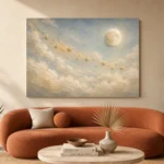 Pale Blue & Gold Star Cloud Celestial Nursery Wall Art Canvas Print - Image 3
