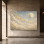 Pale Blue & Gold Star Cloud Celestial Nursery Wall Art Canvas Print - Image 6