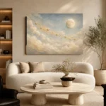 Pale Blue & Gold Star Cloud Celestial Nursery Wall Art Canvas Print - Image 7