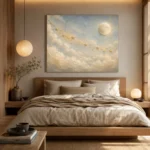 Pale Blue & Gold Star Cloud Celestial Nursery Wall Art Canvas Print - Image 9