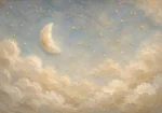 Cream & Soft Gold Half Moon Celestial Nursery Wall Art Canvas Print