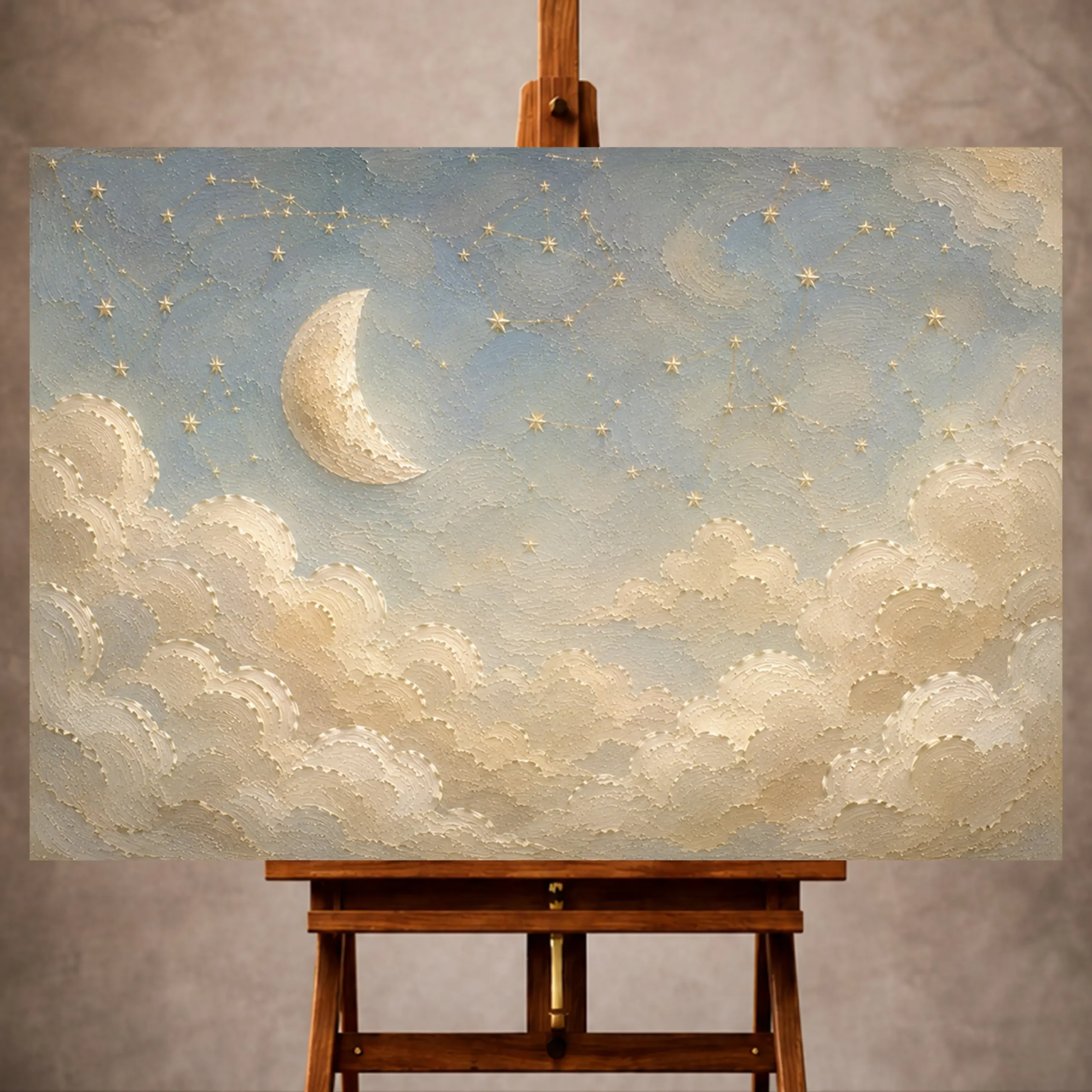 Premium Wall Art Yatay Html Edition – KIDSROOM043 Image 1 Cream and soft gold Celestial Nursery Wall Art print for elegant interiors. No text or watermarks in design.