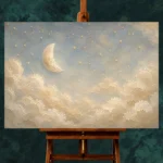 Cream & Soft Gold Half Moon Celestial Nursery Wall Art Canvas Print - Image 2