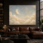 Cream & Soft Gold Half Moon Celestial Nursery Wall Art Canvas Print - Image 4