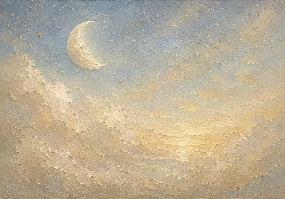 Cream & Champagne Morning Moon Celestial Nursery Wall Art Canvas Print