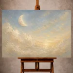 Cream and champagne gold Celestial Nursery Wall Art print for elegant interiors. No text or watermarks in design.