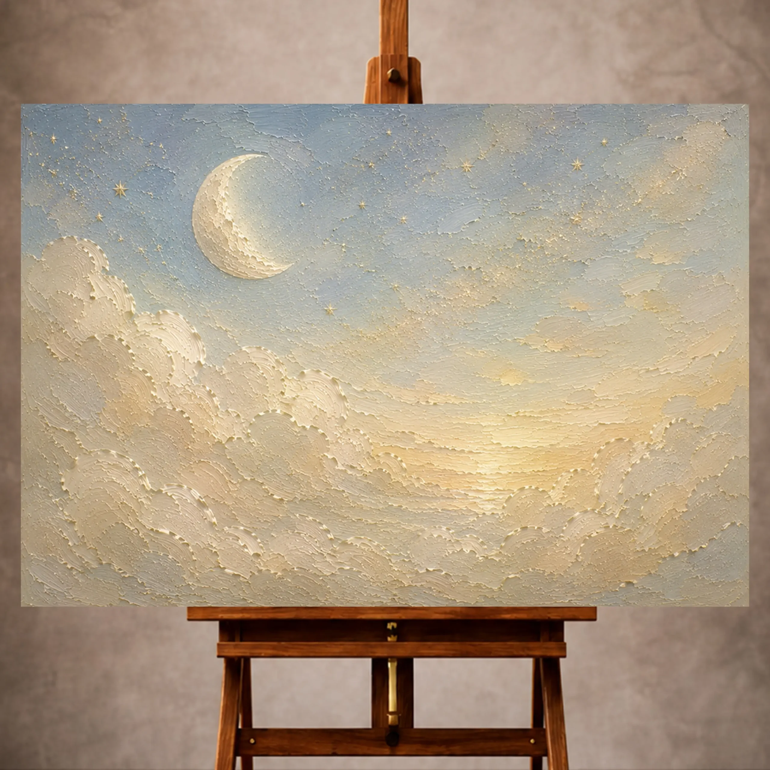 Premium Wall Art Yatay Html Edition – KIDSROOM044 Image 1 Cream and champagne gold Celestial Nursery Wall Art print for elegant interiors. No text or watermarks in design.