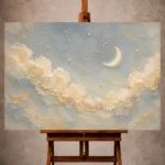 Cream and brushed gold Celestial Nursery Wall Art print for elegant interiors. No text or watermarks in design.