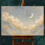 Cream & Brushed Gold Cloud Garland Celestial Nursery Wall Art Canvas Print - Image 2
