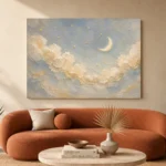 Cream & Brushed Gold Cloud Garland Celestial Nursery Wall Art Canvas Print - Image 3
