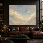Cream & Brushed Gold Cloud Garland Celestial Nursery Wall Art Canvas Print - Image 4