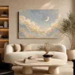 Cream & Brushed Gold Cloud Garland Celestial Nursery Wall Art Canvas Print - Image 7
