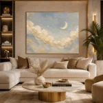 Cream & Brushed Gold Cloud Garland Celestial Nursery Wall Art Canvas Print - Image 10