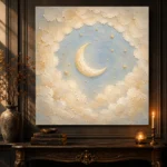 Cream & Champagne Crescent Moon Celestial Nursery Wall Art Canvas Print - Image 2