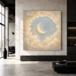 Cream & Champagne Crescent Moon Celestial Nursery Wall Art Canvas Print - Image 3