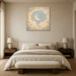 Cream & Champagne Crescent Moon Celestial Nursery Wall Art Canvas Print showcased in an elegant minimalist interior