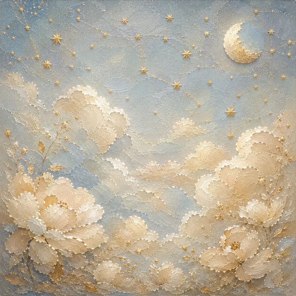 Pale Blue & Gold Cloud Garden Celestial Nursery Wall Art Canvas Print