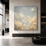 Pale Blue & Gold Cloud Garden Celestial Nursery Wall Art Canvas Print - Image 3