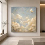 Pale Blue & Gold Cloud Garden Celestial Nursery Wall Art Canvas Print - Image 4