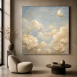 Pale Blue & Gold Cloud Garden Celestial Nursery Wall Art Canvas Print - Image 5