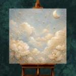 Pale Blue & Gold Cloud Garden Celestial Nursery Wall Art Canvas Print - Image 11