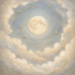 Cream & Brushed Gold Full Moon Celestial Nursery Wall Art Canvas Print