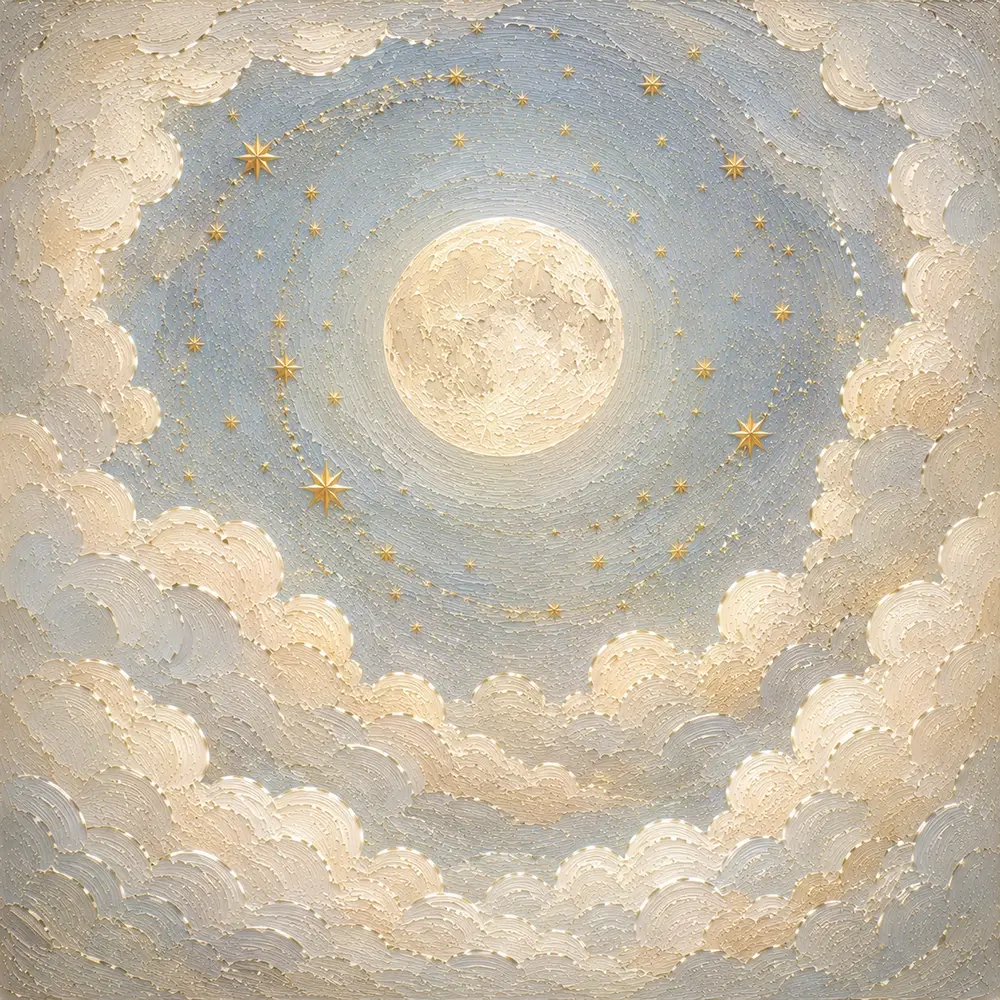 Cream & Brushed Gold Full Moon Celestial Nursery Wall Art Canvas Print