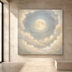 Cream and brushed gold Celestial Nursery Wall Art print for elegant interiors. No text or watermarks in design.
