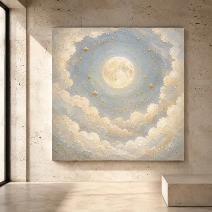 Cream and brushed gold Celestial Nursery Wall Art print for elegant interiors. No text or watermarks in design.