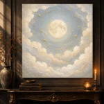 Cream & Brushed Gold Full Moon Celestial Nursery Wall Art Canvas Print - Image 2
