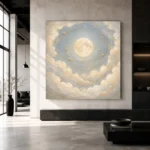 Cream & Brushed Gold Full Moon Celestial Nursery Wall Art Canvas Print - Image 3