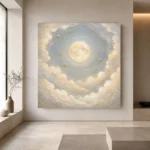 Cream & Brushed Gold Full Moon Celestial Nursery Wall Art Canvas Print - Image 4