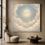 Cream & Brushed Gold Full Moon Celestial Nursery Wall Art Canvas Print - Image 5