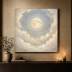 Cream & Brushed Gold Full Moon Celestial Nursery Wall Art Canvas Print - Image 6