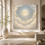 Cream & Brushed Gold Full Moon Celestial Nursery Wall Art Canvas Print - Image 8