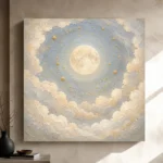 Cream & Brushed Gold Full Moon Celestial Nursery Wall Art Canvas Print - Image 9