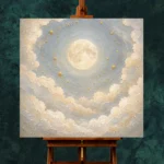 Cream & Brushed Gold Full Moon Celestial Nursery Wall Art Canvas Print - Image 11