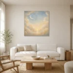 Cream & Champagne Dawn Crescent Celestial Nursery Wall Art Canvas Print styled in a refined neutral interior