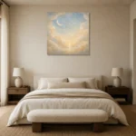 Cream & Champagne Dawn Crescent Celestial Nursery Wall Art Canvas Print showcased in an elegant minimalist interior
