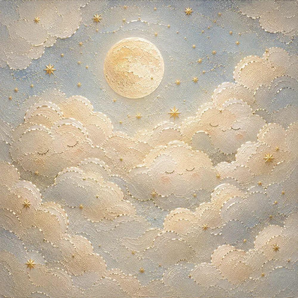 Cream & Muted Gold Sleeping Clouds Celestial Nursery Wall Art Canvas Print