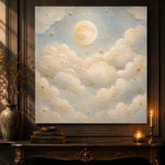 Cream & Muted Gold Sleeping Clouds Celestial Nursery Wall Art Canvas Print - Image 2
