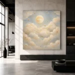 Cream & Muted Gold Sleeping Clouds Celestial Nursery Wall Art Canvas Print - Image 3