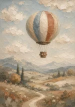 Dusty Blue Hot Air Balloon Adventure Kids Wall Art Canvas Print